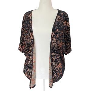 Billabong Black and Copper Semi-Sheer Burnout Velvet Open Cardigan Size M Boho